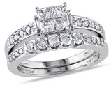 1.00 Carat (ctw, H-I, I2-I3) Princess-Cut Diamond Engagement Ring & Band Bridal Wedding Set in 14K White Gold
